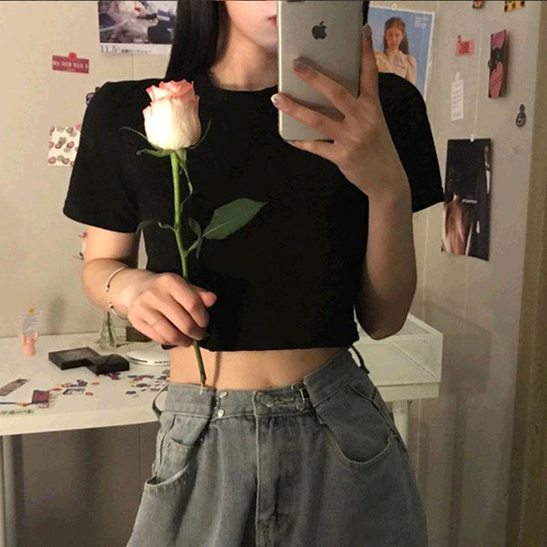 Къса памучна тениска с къс ръкав - свободна кройка