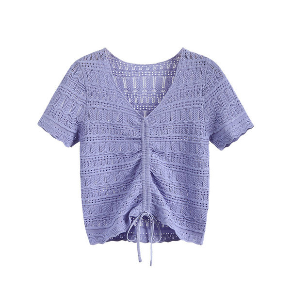 Модерна дамска блуза с шпиц деколте и връзки