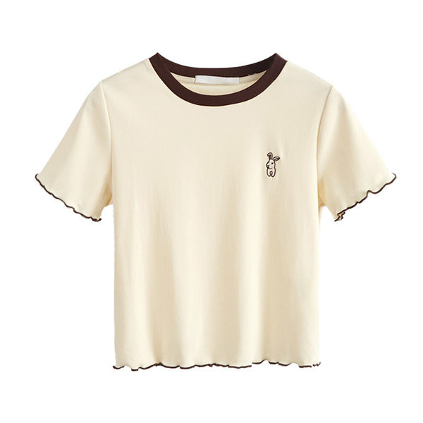 Къса памучна блуза с бродерия