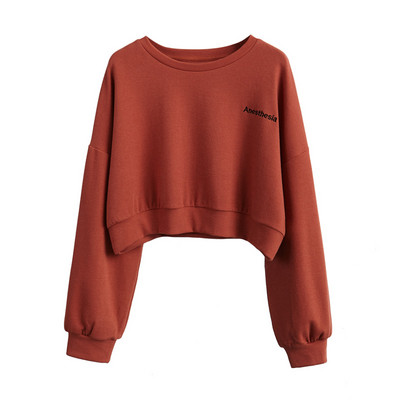 Къса пролетна блуза с дълъг ръкав и надпис