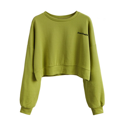 Къса пролетна блуза с дълъг ръкав и надпис