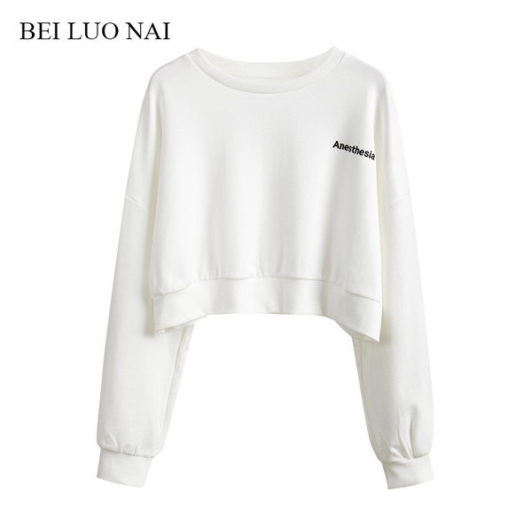 Къса пролетна блуза с дълъг ръкав и надпис