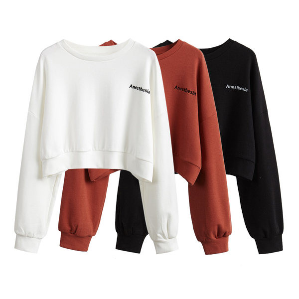 Къса пролетна блуза с дълъг ръкав и надпис