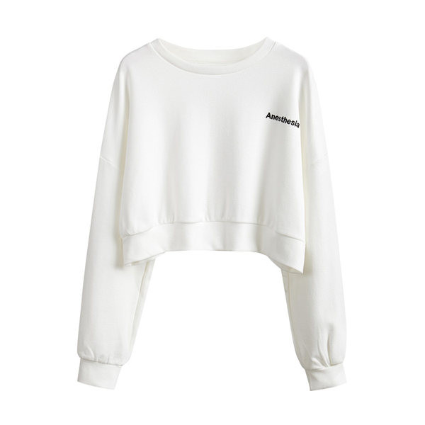 Къса пролетна блуза с дълъг ръкав и надпис