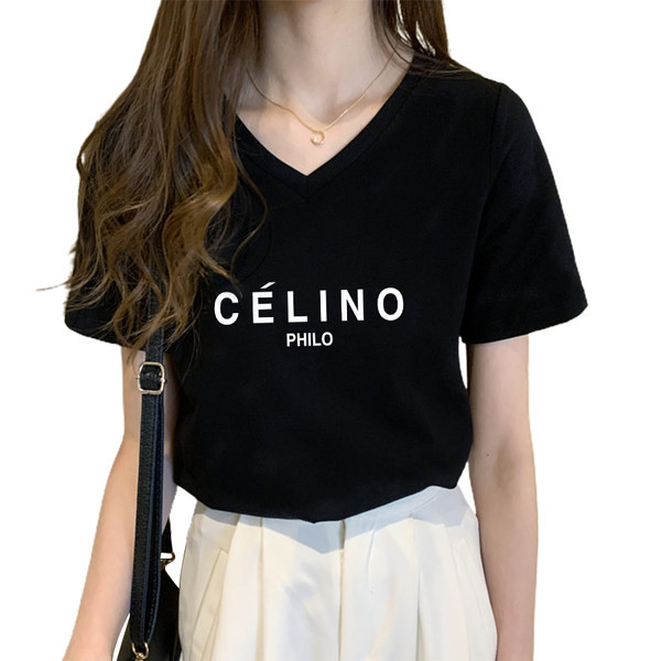 Ежедневна дамска блуза с шпиц деколте и надпис