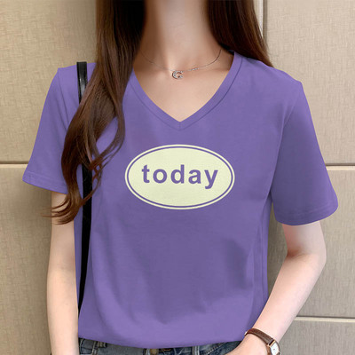 Дамска широка тениска с О-образно деколте и щампа