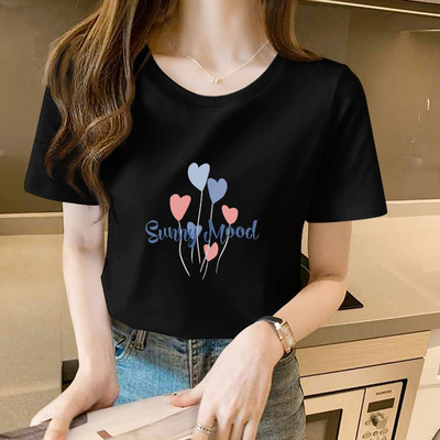 Ежедневна дамска тениска с къс ръкав и цветна щампа