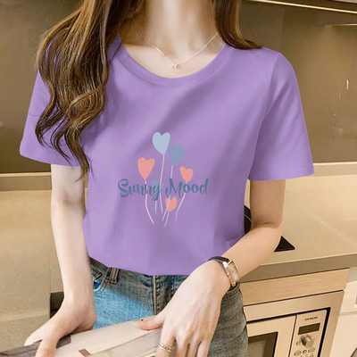 Ежедневна дамска тениска с къс ръкав и цветна щампа