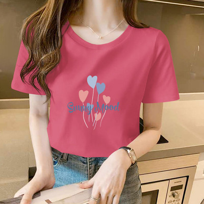 Ежедневна дамска тениска с къс ръкав и цветна щампа