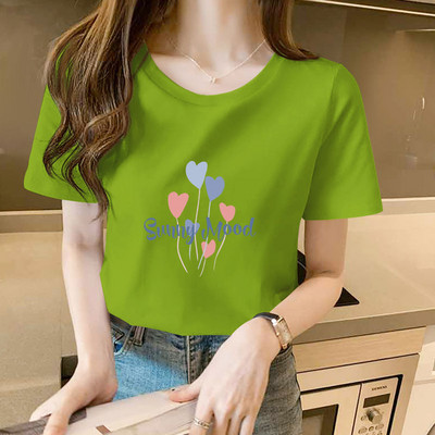 Ежедневна дамска тениска с къс ръкав и цветна щампа