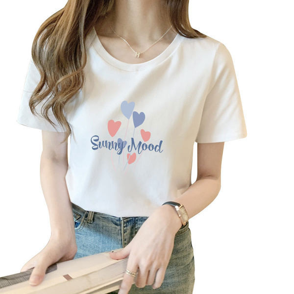 Ежедневна дамска тениска с къс ръкав и цветна щампа