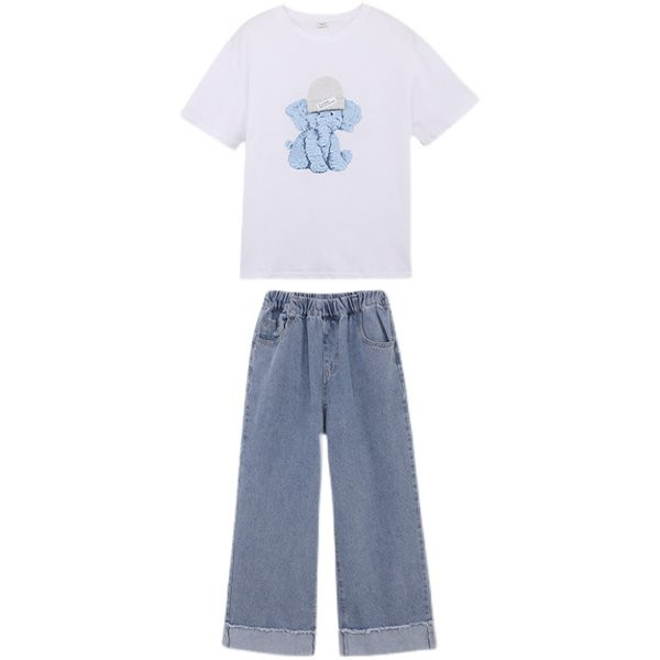 Ежедневен детски комплект от тениска и дънки за момичета