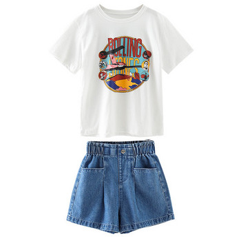 Детски комплект - тениска и къси дънки за момичета