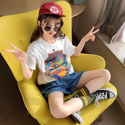 Детски комплект - тениска и къси дънки за момичета