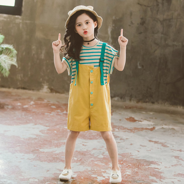 Детски комплект от две части -гащеризон и тениска за момичета