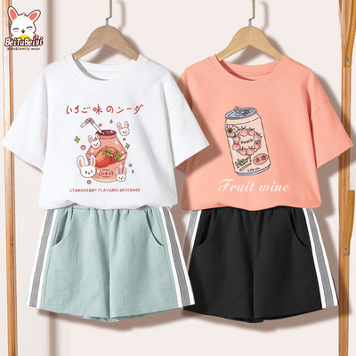 Ежедневен детски комплект за момичета -тениска и къси панталони