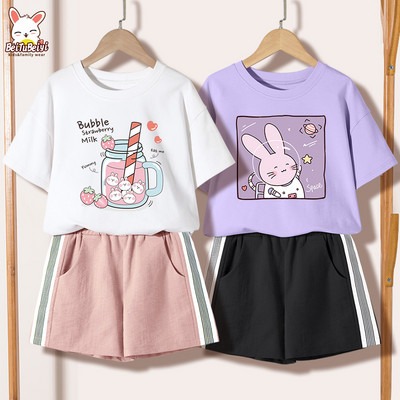 Ежедневен детски комплект за момичета -тениска и къси панталони