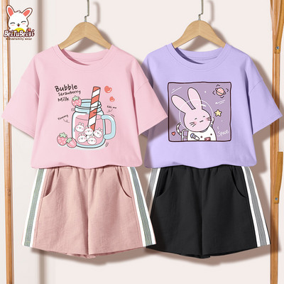 Ежедневен детски комплект за момичета -тениска и къси панталони