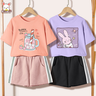 Ежедневен детски комплект за момичета -тениска и къси панталони