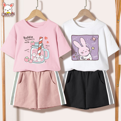 Ежедневен детски комплект за момичета -тениска и къси панталони