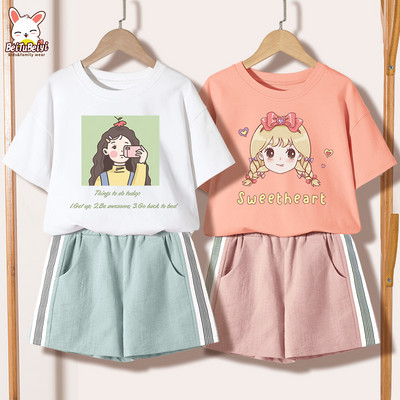 Ежедневен детски комплект за момичета -тениска и къси панталони