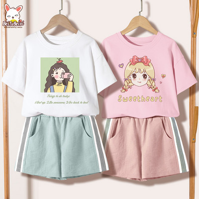 Ежедневен детски комплект за момичета -тениска и къси панталони