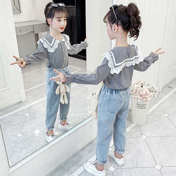 Модерен детски сет за момичета - риза и дънки