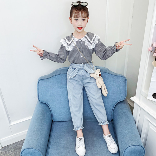 Модерен детски сет за момичета - риза и дънки