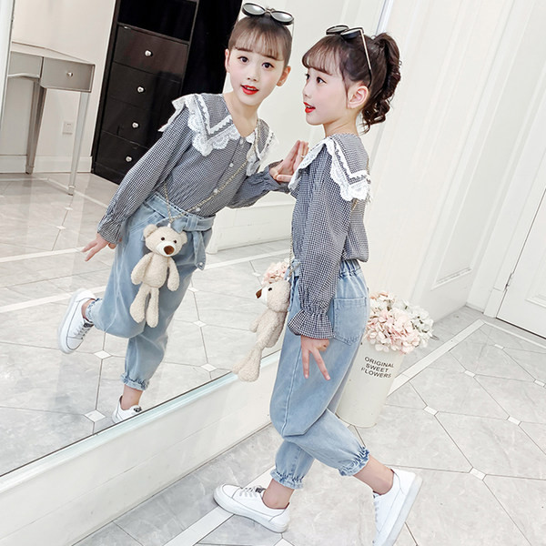 Модерен детски сет за момичета - риза и дънки