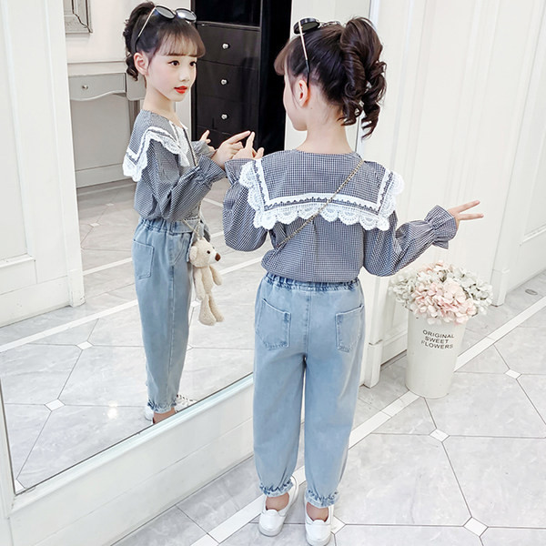 Модерен детски сет за момичета - риза и дънки