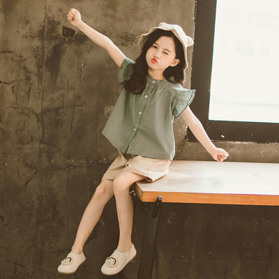 Ежедневен комплект за момичета -риза и къси панталони