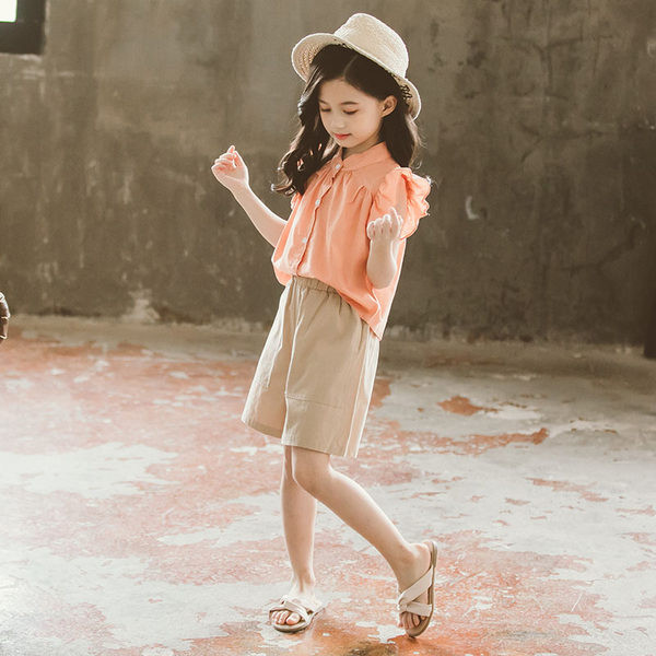 Ежедневен комплект за момичета -риза и къси панталони