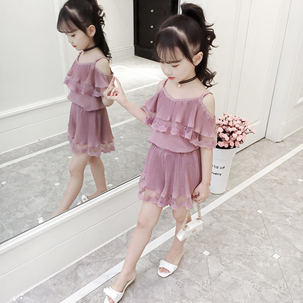 Модерен детски комплект за момичета от блуза и къси панталони