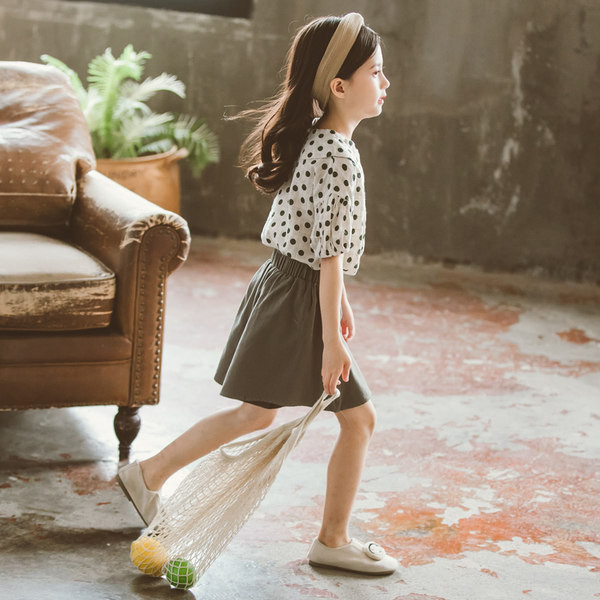 Нов модел детски комплект от риза на точки и къси панталони