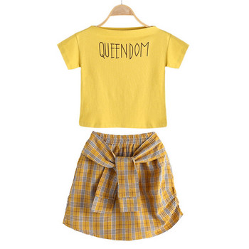 Модерен детски комплект от две части -карирана пола и тениска