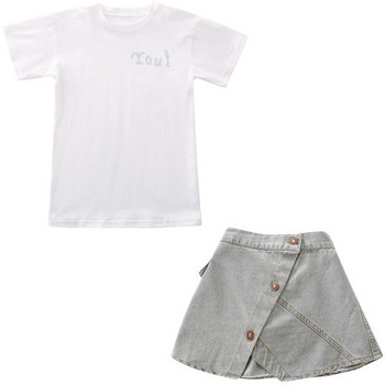 Детски комплект от две части пола и тениска с къс ръкав