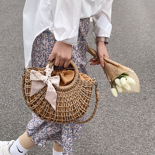 Дамска плетена чанта с текстилна подплата