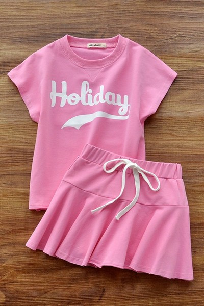 Детски летен сет тениска с надпис и пола