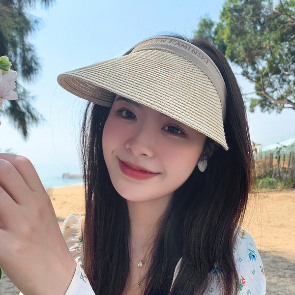 Дамска плажна сламена шапка с надпис 