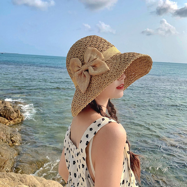 Нов модел дамска шапка подходяща за плаж с панделка