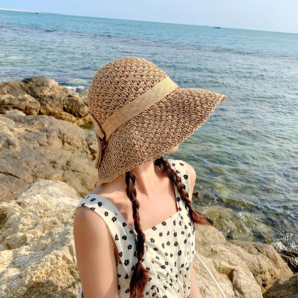 Нов модел дамска шапка подходяща за плаж с панделка