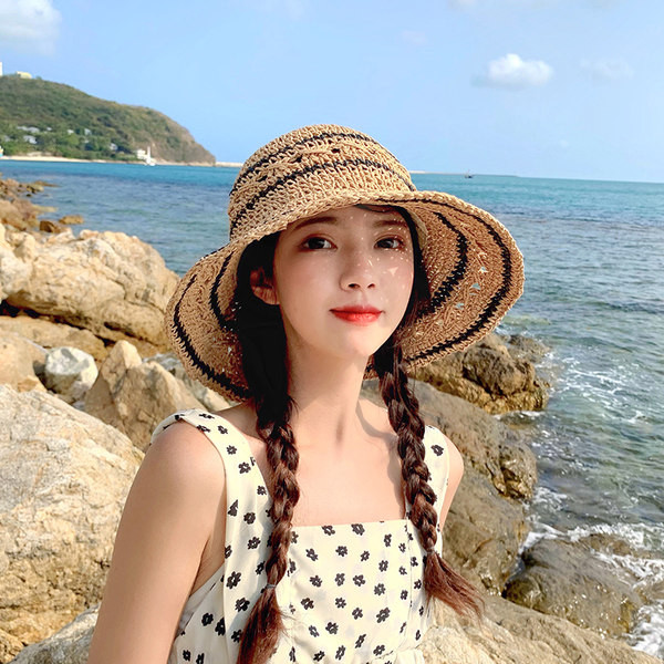 Дамска слънцезащитна сламена шапка с периферия