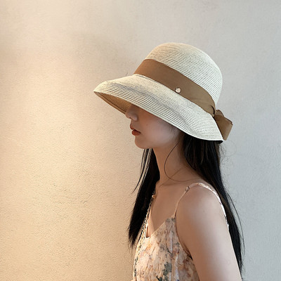 Αντηλιακό γυναικείο ψάθινο καπέλο με κορδέλα