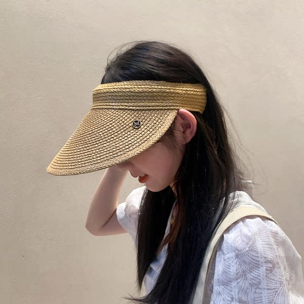 Слънцезащитна сламена шапка с широка периферия за жени