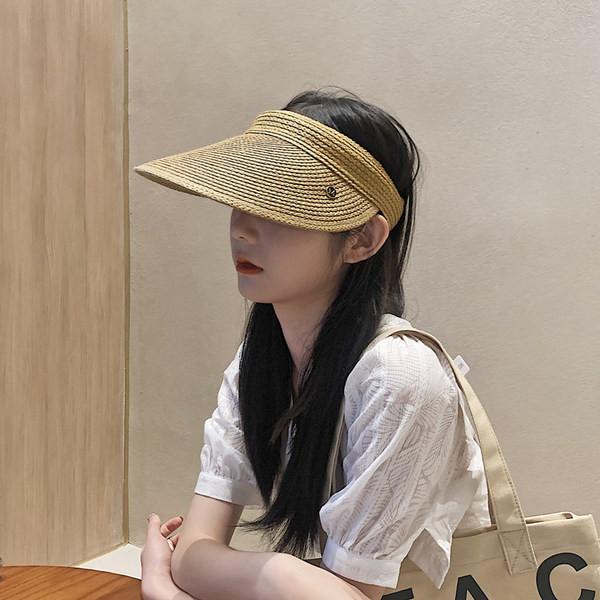 Слънцезащитна сламена шапка с широка периферия за жени