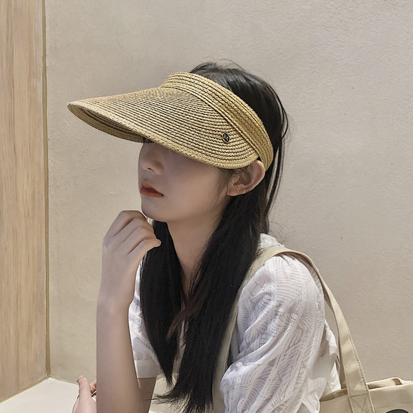 Слънцезащитна сламена шапка с широка периферия за жени