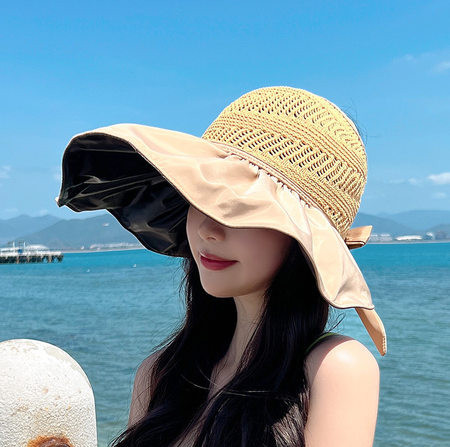 Naiste linane müts must ja beež