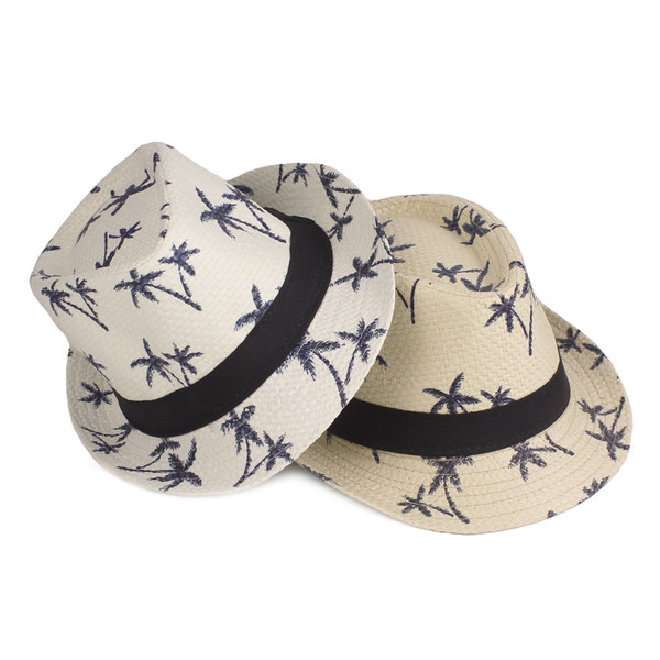 Ψάθινο καπέλο παραλίας με στάμπα