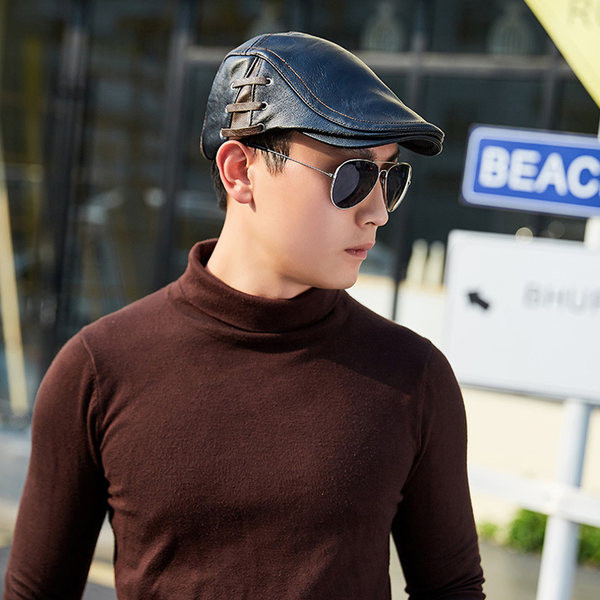 Ανδρικό έκο δερμάτινο καπέλο μπερέ με μεταλλικά στοιχεία