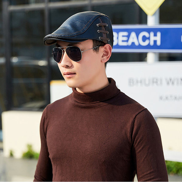 Ανδρικό έκο δερμάτινο καπέλο μπερέ με μεταλλικά στοιχεία